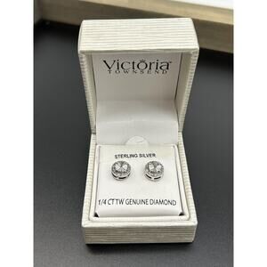 Victoria Townsend Earrings 1/4 CT TW Genuine Diamond Round Stud New In box NWT